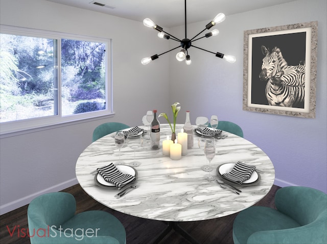 dining area featuring a notable chandelier and hardwood / wood-style flooring