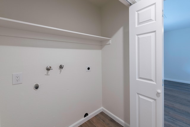 washroom featuring hookup for an electric dryer, hookup for a gas dryer, and dark hardwood / wood-style flooring