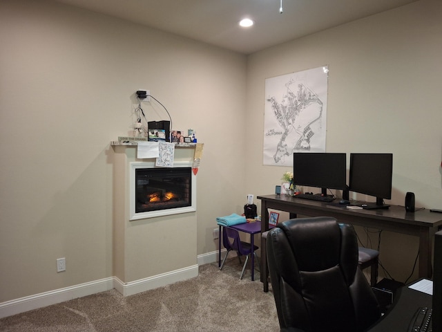 view of carpeted home office