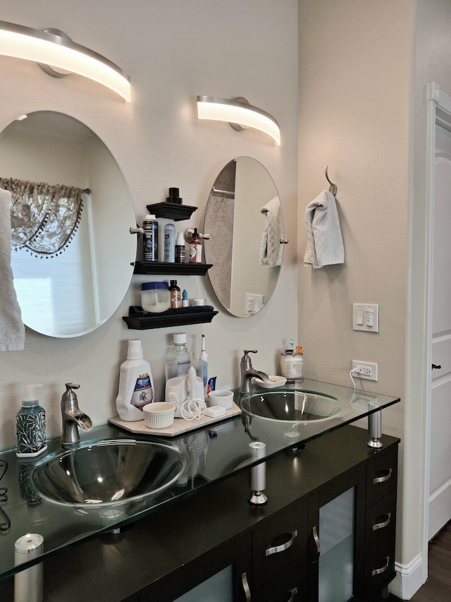 bathroom with hardwood / wood-style floors and vanity