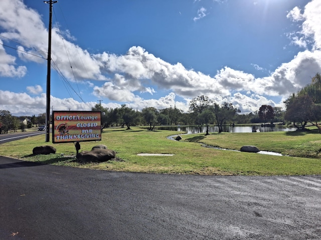 view of community featuring a yard and a water view