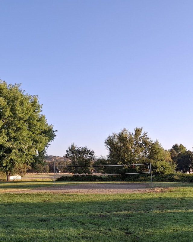 view of community featuring volleyball court and a yard