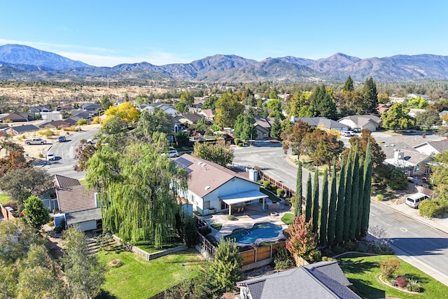 aerial view featuring a residential view and a mountain view