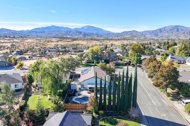 bird's eye view featuring a residential view and a mountain view