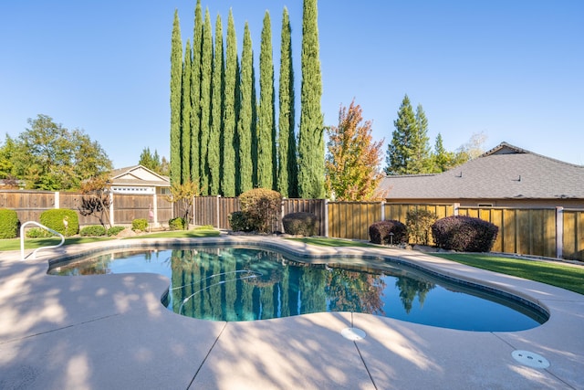 view of pool with a patio area, a fenced backyard, and a fenced in pool