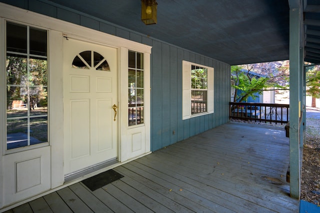 doorway to property featuring a deck