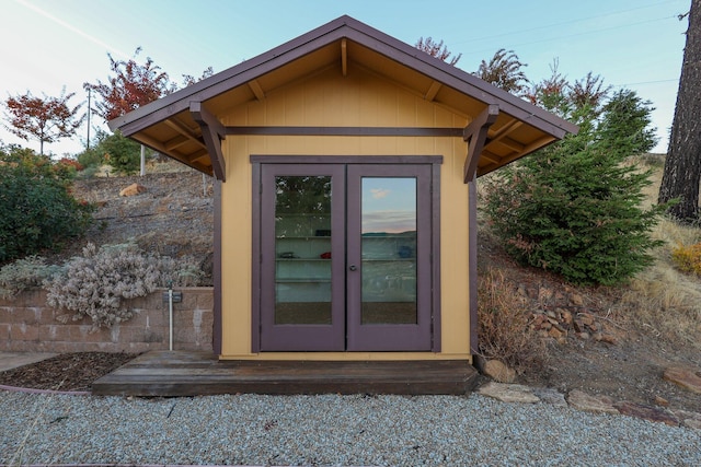 view of outdoor structure featuring french doors