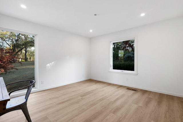 empty room with a healthy amount of sunlight and light wood-type flooring