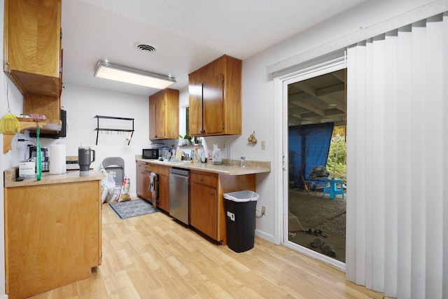 kitchen featuring dishwasher and light hardwood / wood-style flooring