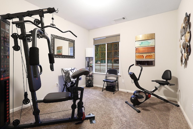 workout area featuring carpet