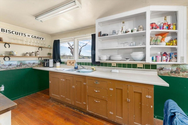 kitchen with dark hardwood / wood-style flooring and sink