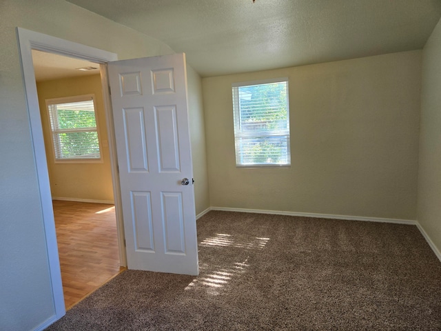 unfurnished room featuring plenty of natural light, hardwood / wood-style floors, and a textured ceiling