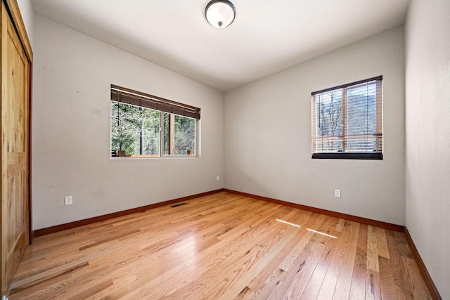 spare room featuring light hardwood / wood-style floors and a wealth of natural light