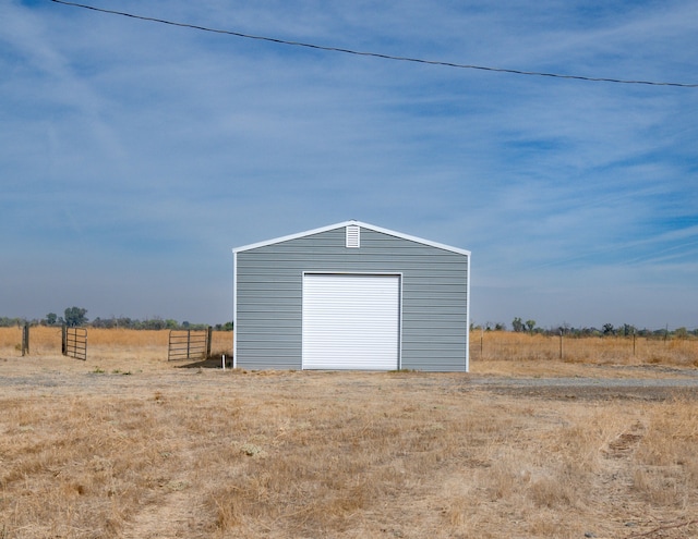 garage with a rural view