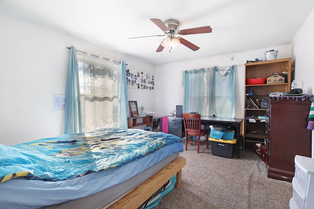 bedroom featuring carpet flooring and ceiling fan