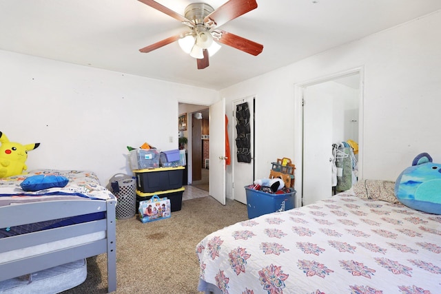 bedroom featuring carpet flooring and ceiling fan