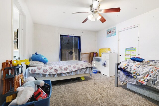 bedroom with carpet flooring and ceiling fan