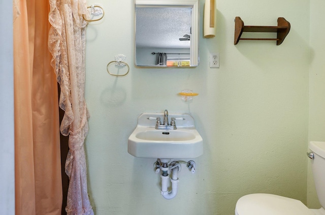 bathroom featuring sink, toilet, and a textured ceiling