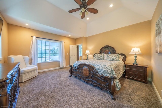 bedroom featuring ceiling fan and carpet