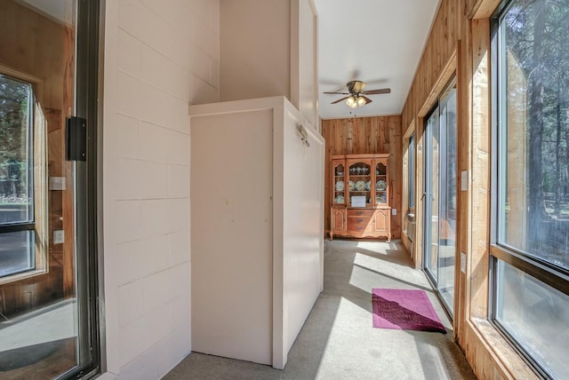 unfurnished sunroom with plenty of natural light and ceiling fan