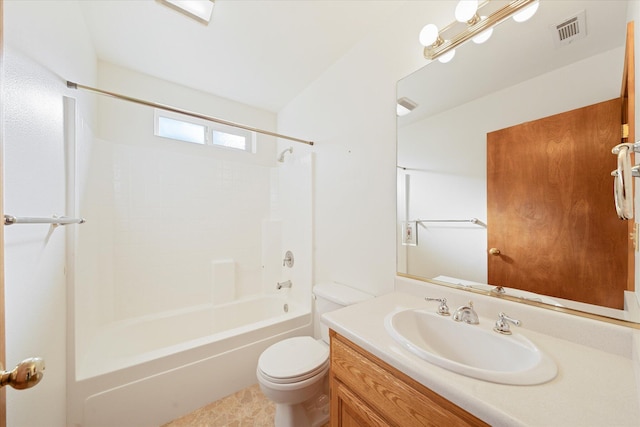 full bathroom featuring vanity,  shower combination, and toilet