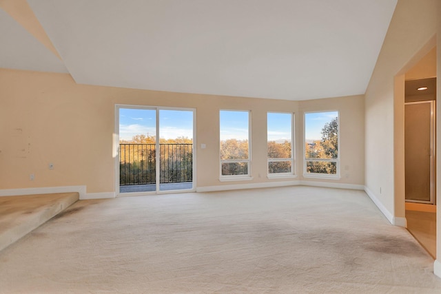 unfurnished living room featuring light carpet