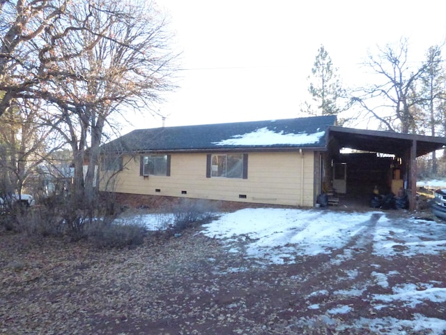 view of snow covered exterior