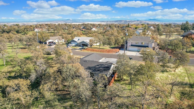 drone / aerial view featuring a mountain view