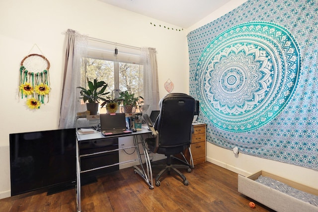 office area with dark wood-type flooring