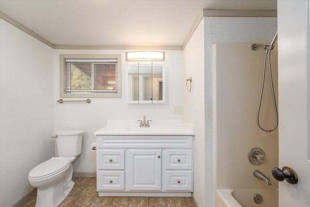 full bathroom featuring shower / bathing tub combination, vanity, and toilet