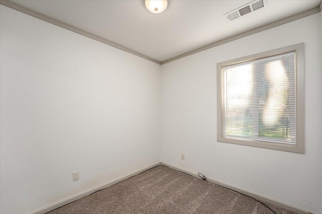 empty room with carpet floors and ornamental molding