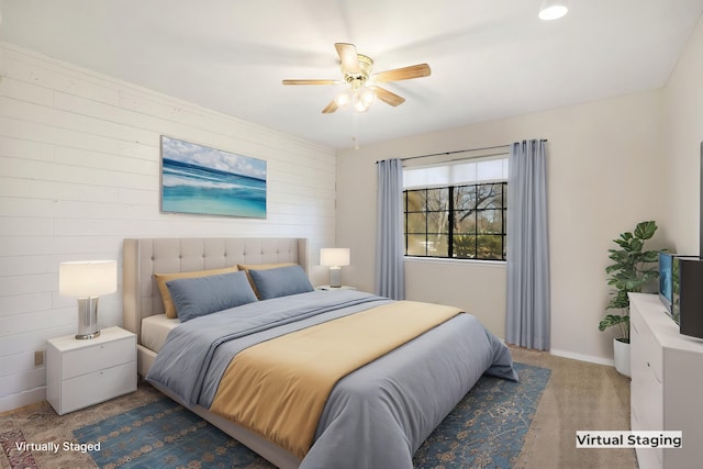 bedroom with carpet and ceiling fan