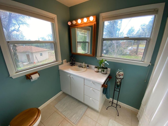 bathroom featuring tile patterned flooring, vanity, and toilet