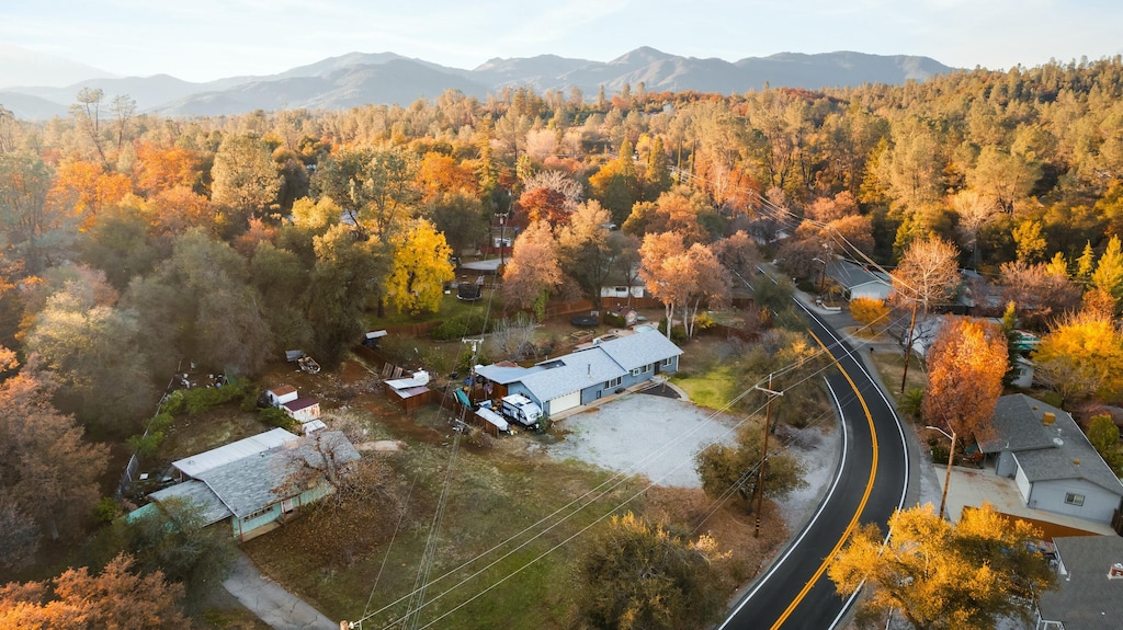 drone / aerial view with a mountain view