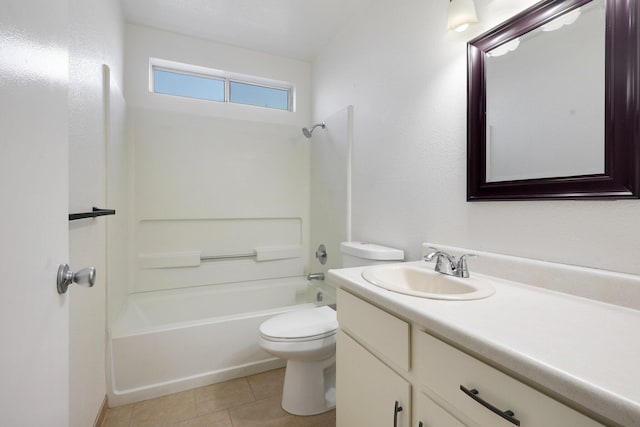 full bathroom featuring tile patterned floors, shower / tub combination, vanity, and toilet