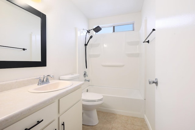 full bathroom featuring tile patterned floors, vanity, toilet, and shower / bath combination