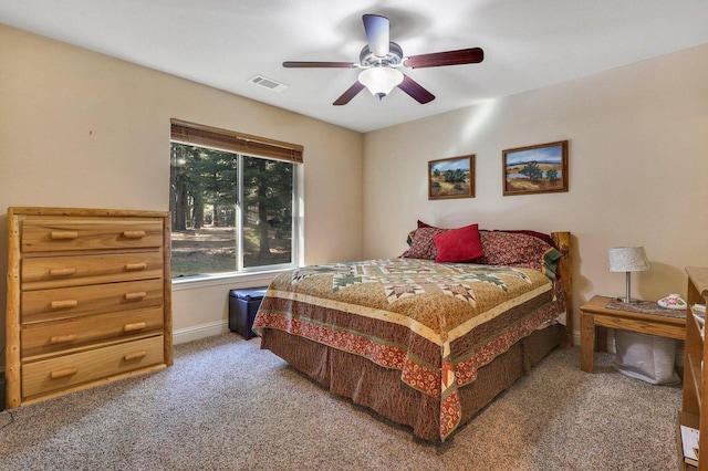 bedroom featuring carpet flooring and ceiling fan