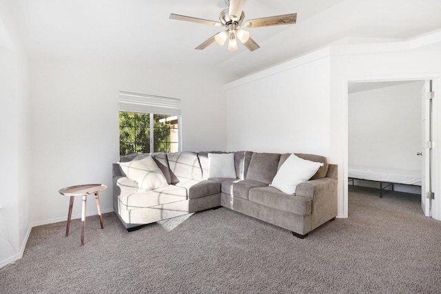 living room with carpet and ceiling fan