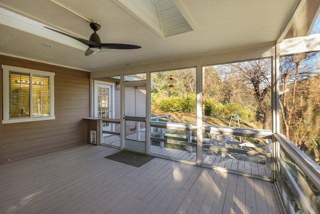 wooden deck with ceiling fan