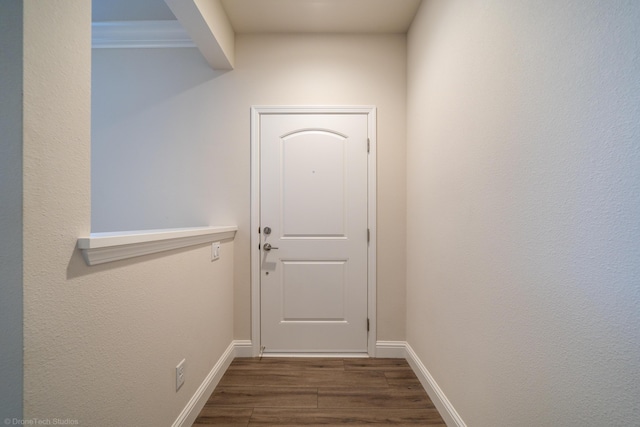 doorway with dark hardwood / wood-style flooring