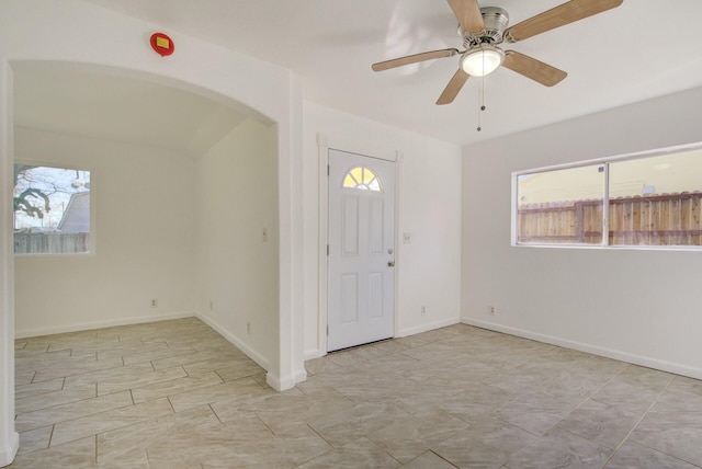 entryway with ceiling fan