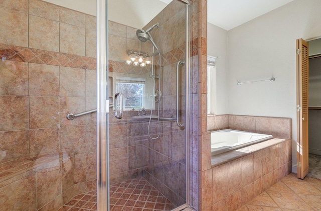 7899 Elmers Way, Shingletown, CA 96088 - bathroom with a stall shower, a bath, and tile patterned floors