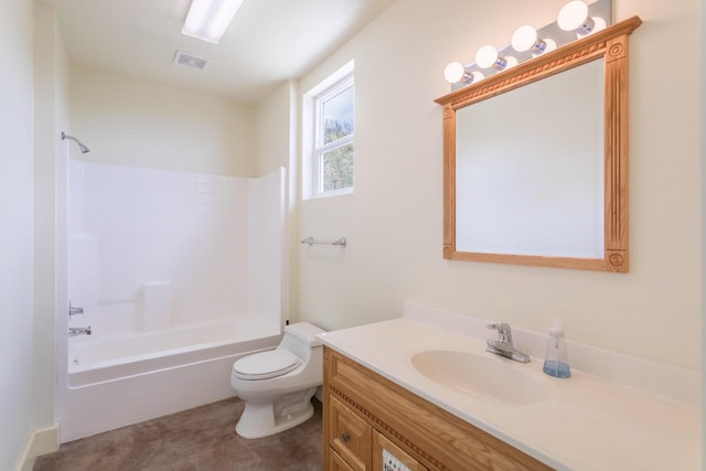 full bathroom with vanity, toilet, and tub / shower combination