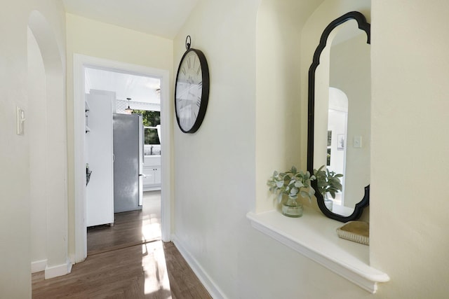 hallway featuring dark hardwood / wood-style flooring