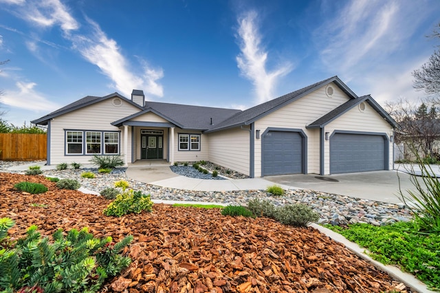 single story home with a garage