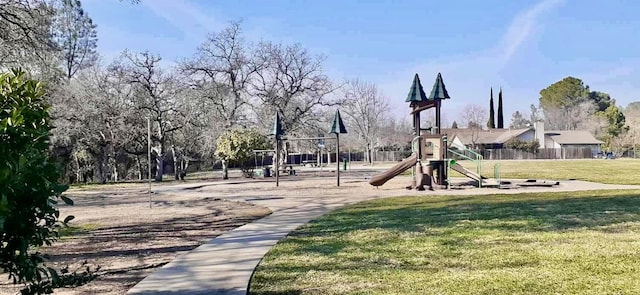 view of play area featuring a yard