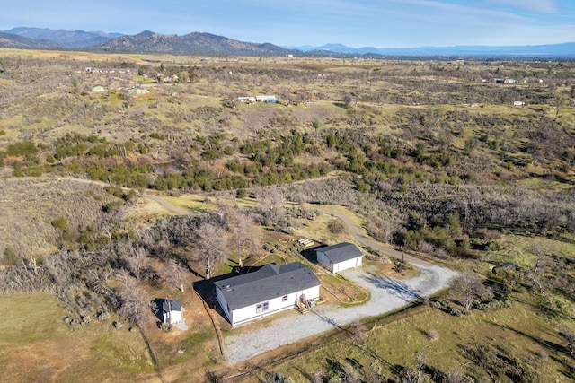 birds eye view of property with a mountain view