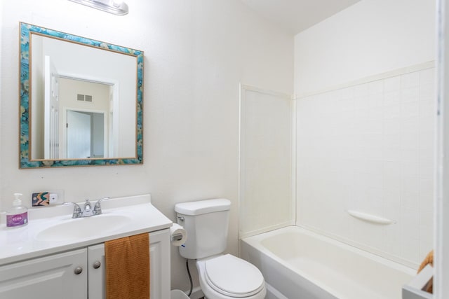 full bathroom with vanity, shower / bathtub combination, and toilet