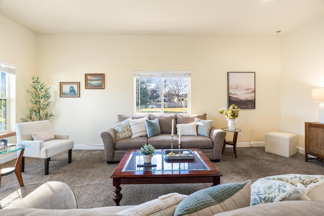 living room featuring carpet flooring and a wealth of natural light