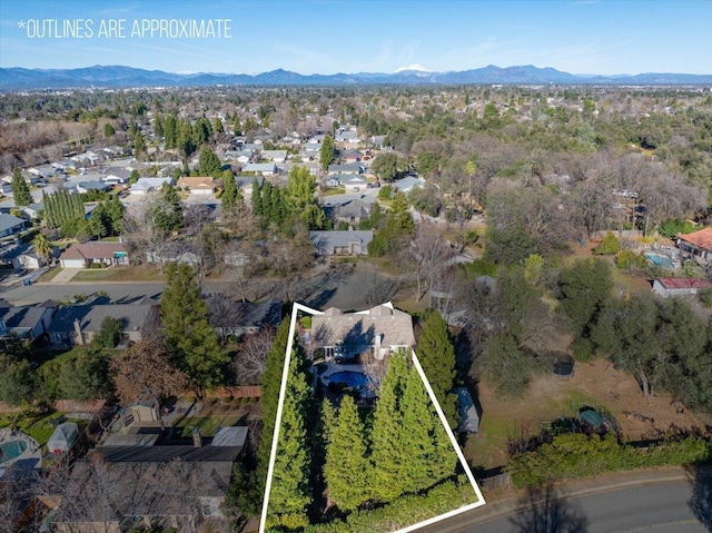 drone / aerial view with a mountain view